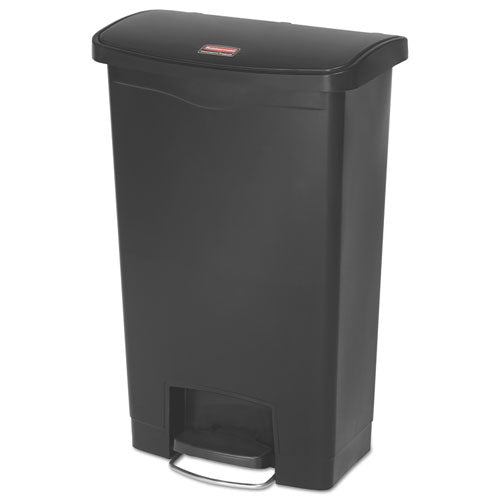 Image of Rubbermaid® Commercial 1883611 Slim Jim Streamline Resin Step-On Container, Front Step Style, 13 gal, Polyethylene, Black