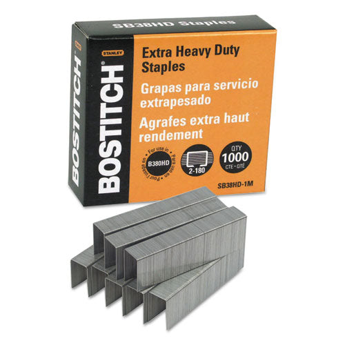 Image of Bostitch® SB38HD-1M Heavy-Duty Premium Staples, 0.88" Leg, 0.5" Crown, Steel, 1,000/box