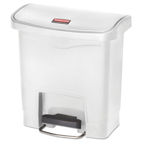 Image of RubbermaidÂ® Commercial Slim Jim Streamline Resin Step-On Container, Front Step Style, 4 gal, Polyethylene, White