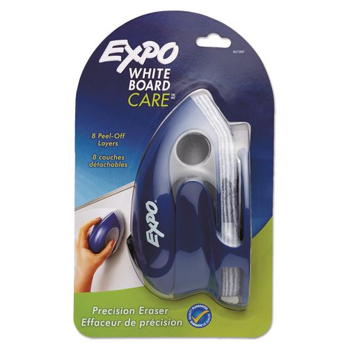 Image of EXPO® 8473KF White Board CARE Dry Erase Precision Eraser with Replaceable Pad (Eight Peel-Off Layers), 7.6" x 3.4" x 3.6", Blue