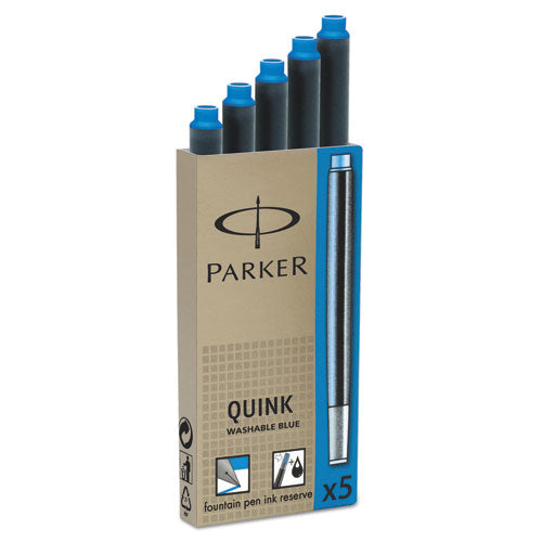 Image of Parker® 1950208 Refill Cartridge for Parker Washable Ink Fountain Pens, Blue Ink, 5/Pack