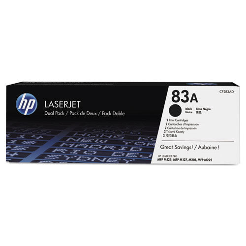 Image of HP CF283AD HP 83a, (cf283a-D) 2-Pack Black Original Laserjet Toner Cartridges