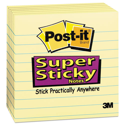 Image of Post-it® Notes Super Sticky 675-6SSCY Pads in Canary Yellow, Note Ruled, 4" x 4", 90 Sheets/Pad, 6 Pads/Pack