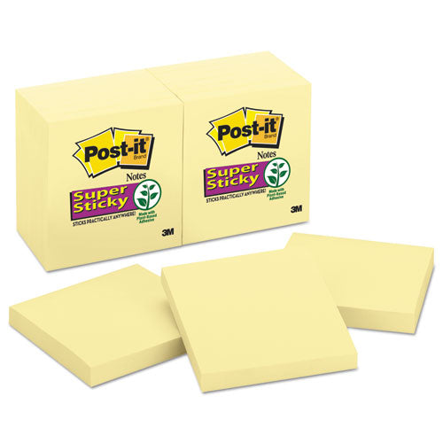 Image of Post-it® Notes Super Sticky 654-12SSCY Pads in Canary Yellow, 3" x 3", 90 Sheets/Pad, 12 Pads/Pack