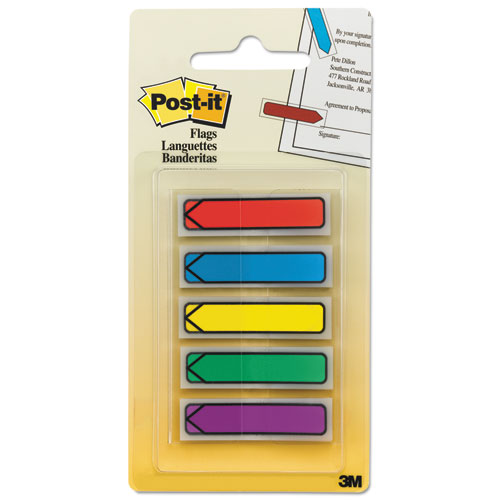 Image of Post-it® Flags 684-ARR1 Arrow 0.5" Page Flags, Blue/Green/Purple/Red/Yellow, 20/Color, 100/Pack