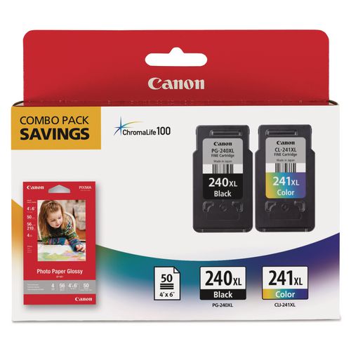 Image of Canon® 5206B005 5206b005 (pg-240xl/cl-241xl) High-Yield Ink/paper Combo, Black/tri-Color