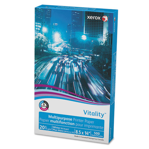 Image of xerox 3R02051 Vitality Multipurpose Print Paper, 92 Bright, 20 lb Bond Weight, 8.5 x 14, White, 500/Ream