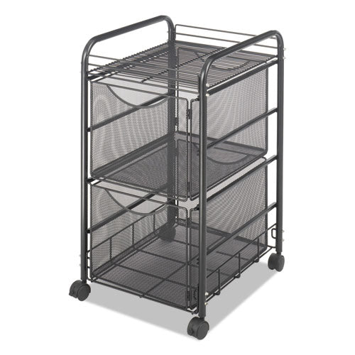 Image of Safco® 5212BL Onyx Mesh Mobile Double File, Metal, 1 Shelf, 2 Drawers, 15.75" x 17" x 27", Black