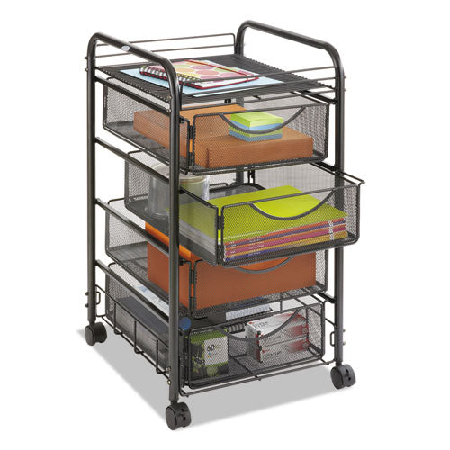 Image of Safco® 5214BL Onyx Mesh Mobile File with Four Supply Drawers, Metal, 1 Shelf, 4 Drawers, 15.75" x 17" x 27", Black