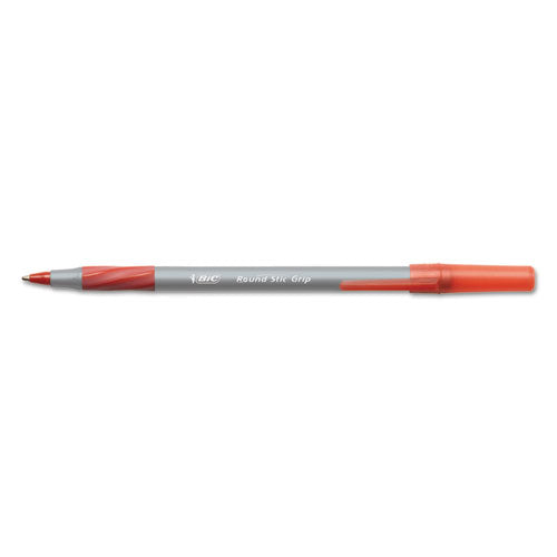 Image of BIC® GSMG11 RED Round Stic Grip Xtra Comfort Ballpoint Pen, Easy-Glide System, Stick, Medium 1.2 mm, Red Ink, Gray/Red Barrel, Dozen