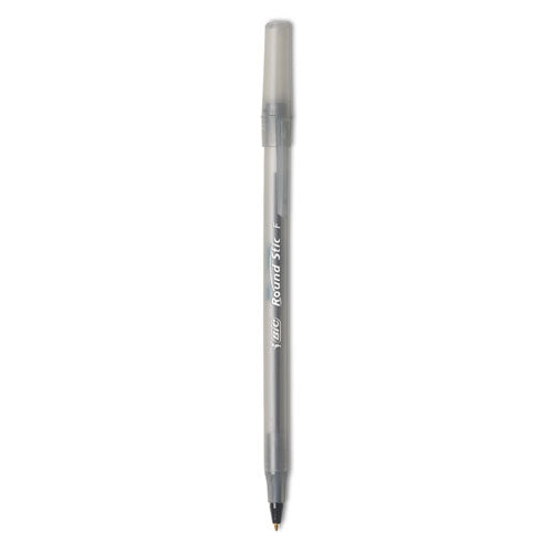 Image of BIC® GSF11 BLK Round Stic Xtra Precision Ballpoint Pen, Stick, Fine 0.8 Mm, Black Ink, Smoke Barrel, Dozen
