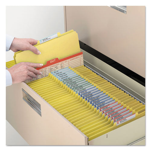 Image of Smead 18734 Pressboard Top Tab Classification Folders, Expands 2", 1 Divider, 4 SafeSHIELD Fasteners, Legal Size, Yellow, 10/Box
