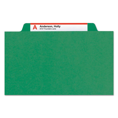 Image of Smead 13733 Pressboard Top Tab Classification Folders, Expands 2", 1 Divider, 4 SafeSHIELD Fasteners, Letter Size, Green, 10/Box