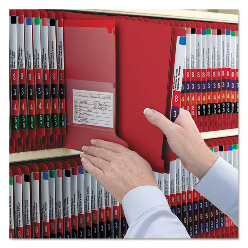 Image of Smead 26783 End Tab Pressboard Classification Folders, Expands 2", 2 Dividers, 6 SafeSHIELD Fasteners, Letter Size, Bright Red, 10/Box