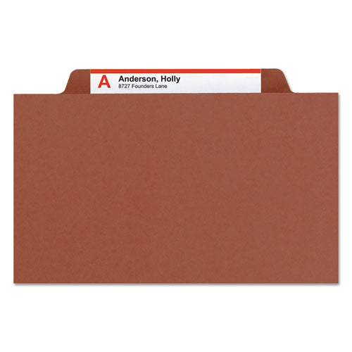 Image of Smead Recycled Pressboard Classification Folders, 2" Expansion, 2 Dividers, 6 Fasteners, Letter Size, Red Exterior, 10/Box
