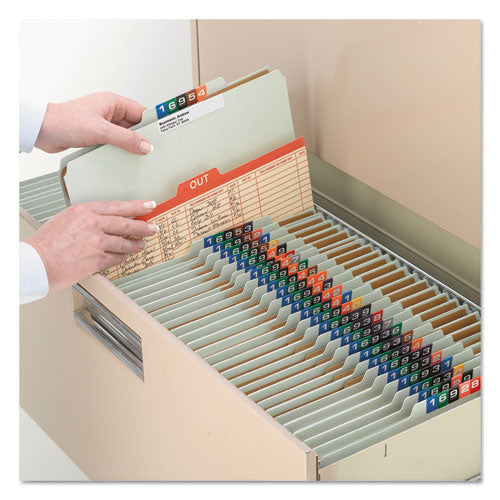 Image of Smead 19022 Recycled Pressboard Classification Folders, 2/5-Cut Tab, Expands2", 2 Dividers, 6 Fasteners, Legal Size, Gray-Green, 10/Box