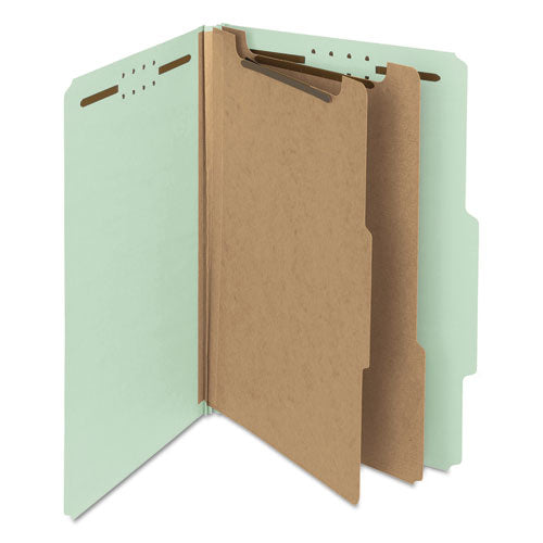 Image of Smead 19022 Recycled Pressboard Classification Folders, 2/5-Cut Tab, Expands2", 2 Dividers, 6 Fasteners, Legal Size, Gray-Green, 10/Box