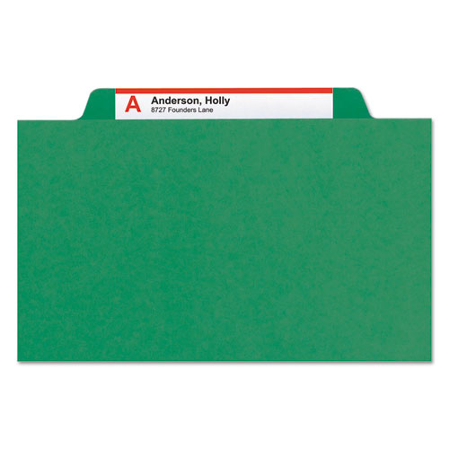 Image of Smead Recycled Pressboard Classification Folders, 2" Expansion, 2 Dividers, 6 Fasteners, Letter Size, Green Exterior, 10/Box