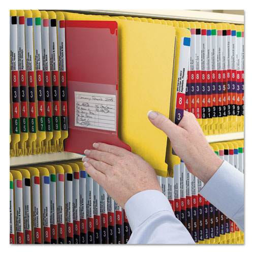 Image of Smead 26789 End Tab Pressboard Classification Folders, Expands 2", 2 Dividers, 6 SafeSHIELD Fasteners, Letter Size, Yellow, 10/Box