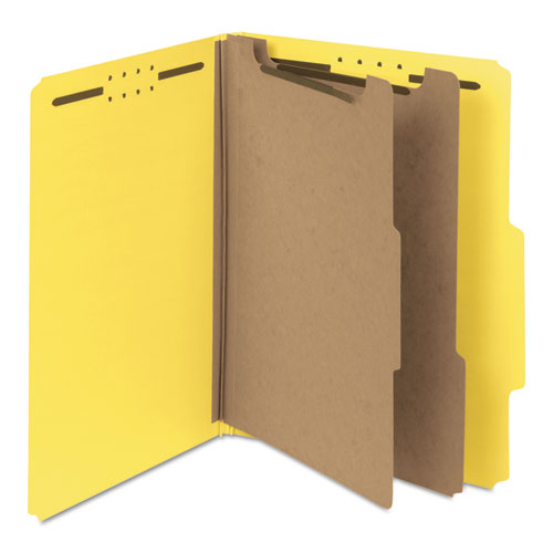 Image of Smead 14064 Recycled Pressboard Classification Folders, 2/5-Cut Tab, Expands 2", 2 Dividers, 6 Fasteners, Letter Size, Yellow, 10/BX