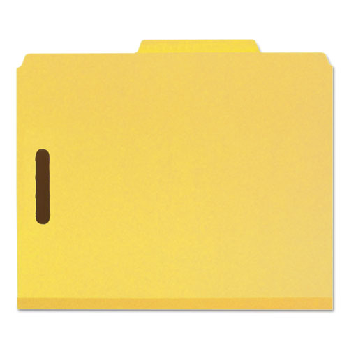 Image of Smead 14064 Recycled Pressboard Classification Folders, 2/5-Cut Tab, Expands 2", 2 Dividers, 6 Fasteners, Letter Size, Yellow, 10/BX