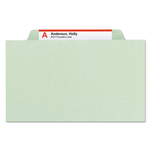 Image of Smead Recycled Pressboard Classification Folders, 2" Expansion, 2 Dividers, 6 Fasteners, Letter Size, Gray-Green, 10/Box