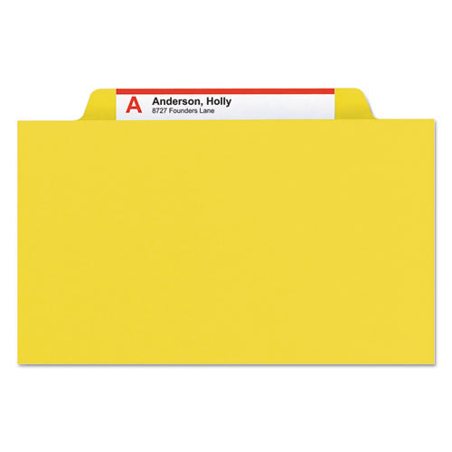 Image of Smead 18734 Pressboard Top Tab Classification Folders, Expands 2", 1 Divider, 4 SafeSHIELD Fasteners, Legal Size, Yellow, 10/Box