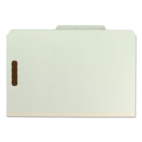Image of Smead Recycled Pressboard Classification Folders, 3" Expansion, 3 Dividers, 8 Fasteners, Legal Size, Gray-Green, 10/Box