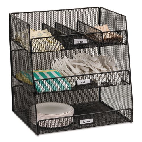 Image of Safco® 3293BL Onyx Breakroom Organizers, 3 Compartments,14.63 x 11.75 x 15, Steel Mesh, Black