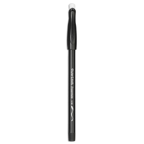 Image of Paper Mate® 3930158 Eraser Mate Ballpoint Pen, Stick, Medium 1 Mm, Black Ink, Black Barrel, Dozen