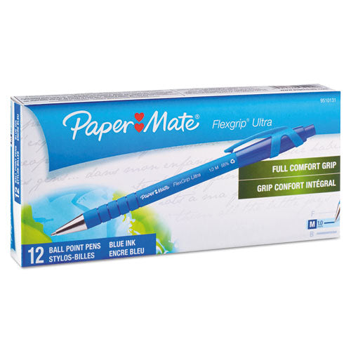 Image of Paper Mate® 9510131 FlexGrip Ultra Recycled Ballpoint Pen, Retractable, Medium 1 mm, Blue Ink, Blue Barrel, Dozen