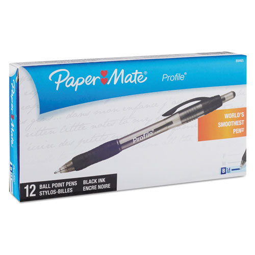 Image of Paper Mate® 89465A Profile Ballpoint Pen, Retractable, Bold 1.4 mm, Black Ink, Translucent Black Barrel, Dozen