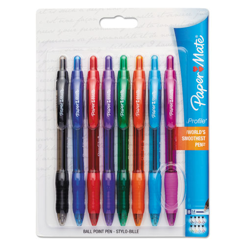 Image of Paper Mate® 1960662 Profile Ballpoint Pen, Retractable, Bold 1.4 Mm, Assorted Ink And Barrel Colors, 8/pack