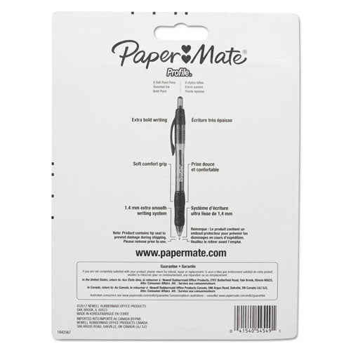 Image of Paper Mate® 1960662 Profile Ballpoint Pen, Retractable, Bold 1.4 Mm, Assorted Ink And Barrel Colors, 8/pack