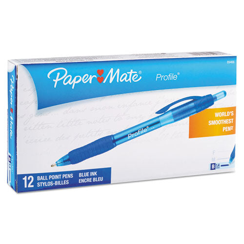 Image of Paper Mate® 89466A Profile Ballpoint Pen, Retractable, Bold 1.4 mm, Blue Ink, Translucent Blue Barrel, Dozen