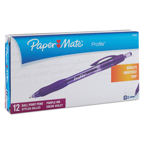 Image of Paper Mate® 35830 Profile Ballpoint Pen, Retractable, Bold 1.4 mm, Purple Ink, Translucent Purple Barrel, Dozen