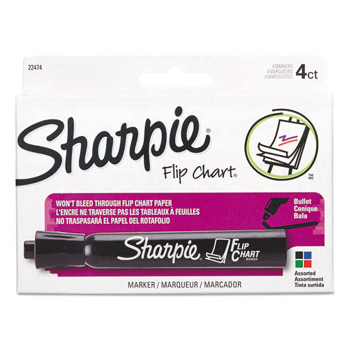 Image of SharpieÂ® Flip Chart Marker, Broad Bullet Tip, Assorted Colors, 4/set