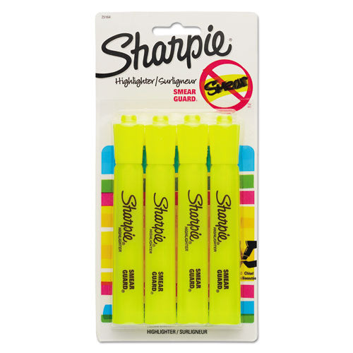 Image of Sharpie® 25164PP Tank Style Highlighters, Fluorescent Yellow Ink, Chisel Tip, Yellow Barrel, 4/set