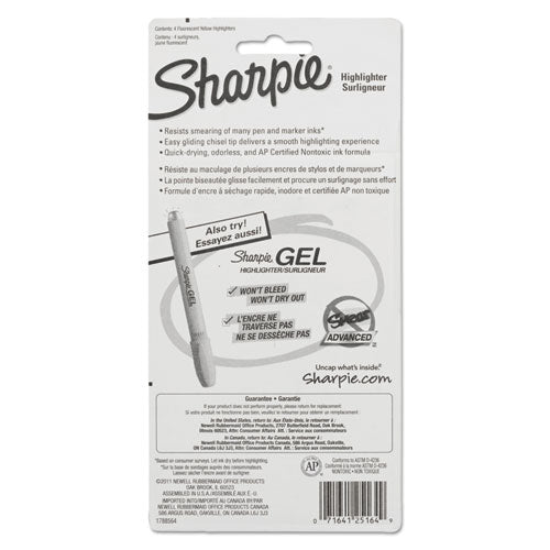 Image of Sharpie® 25164PP Tank Style Highlighters, Fluorescent Yellow Ink, Chisel Tip, Yellow Barrel, 4/set