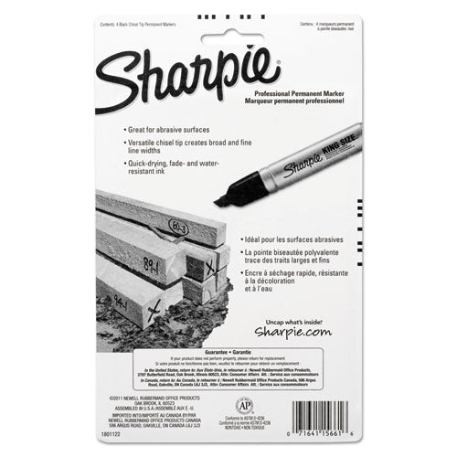 Image of Sharpie® 15661PP King Size Permanent Marker, Broad Chisel Tip, Black, 4/pack
