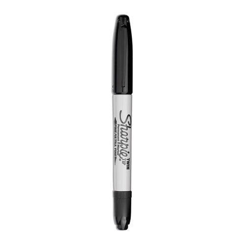 Image of Sharpie® 32001 Twin-Tip Permanent Marker, Extra-Fine/fine Bullet Tips, Black, Dozen