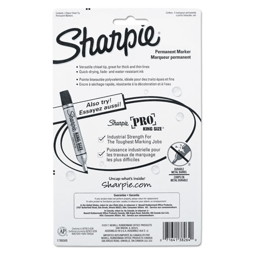 Image of Sharpie® 38264PP Chisel Tip Permanent Marker, Medium Chisel Tip, Black, 4/pack