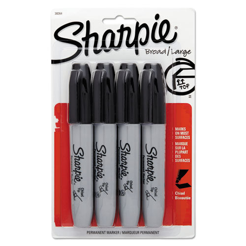 Image of Sharpie® 38264PP Chisel Tip Permanent Marker, Medium Chisel Tip, Black, 4/pack