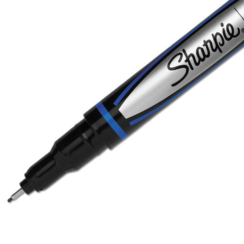 Image of Sharpie® 1742664 Water-Resistant Ink Porous Point Pen, Stick, Fine 0.4 mm, Blue Ink, Black/Blue Barrel, Dozen