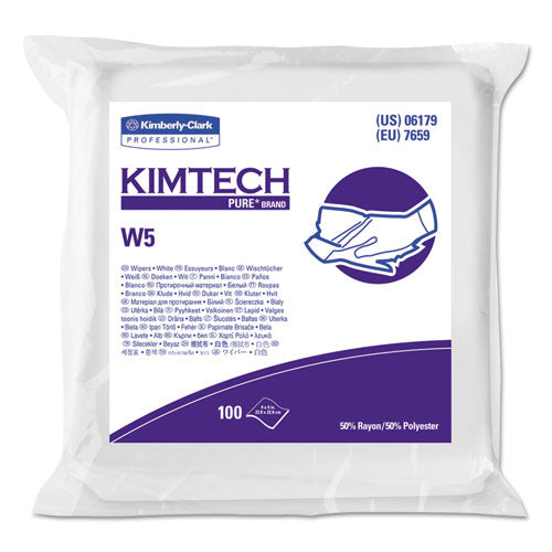 Image of Kimtech 06179 W5 Critical Task Dry Wipers, Flat Double Bag, Spunlace, 9 x 9, Unscented, White, 100/Pack, 5 Packs/Carton