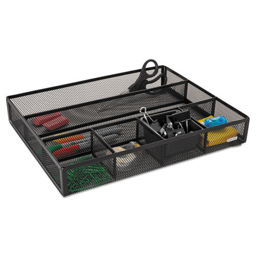 Image of Rolodex 22131 Metal Mesh Deep Desk Drawer Organizer, Six Compartments, 15.25 X 11.88 X 2.5, Black