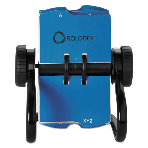 Image of Rolodex 67236 Open Rotary Business Card File With 24 Guides, Holds 400 2.63 X 4 Cards, 6.5 X 5.61 X 5.08, Metal, Black