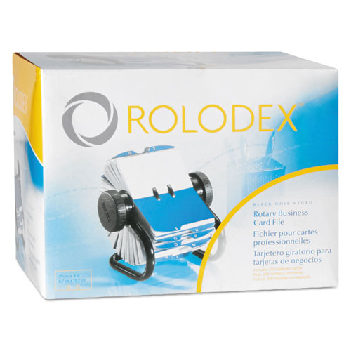 Image of Rolodex 67236 Open Rotary Business Card File With 24 Guides, Holds 400 2.63 X 4 Cards, 6.5 X 5.61 X 5.08, Metal, Black
