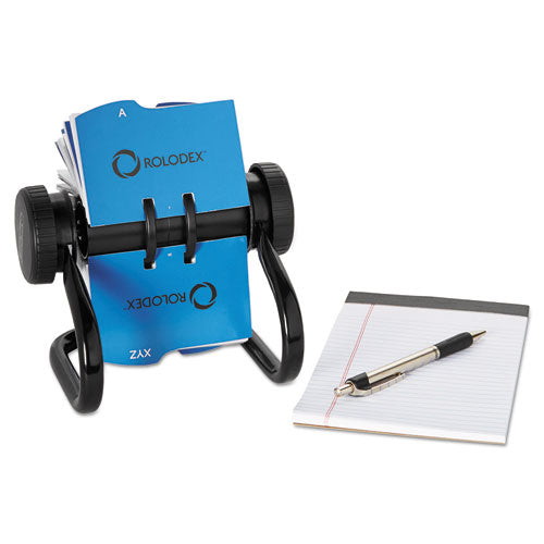 Image of Rolodex 67236 Open Rotary Business Card File With 24 Guides, Holds 400 2.63 X 4 Cards, 6.5 X 5.61 X 5.08, Metal, Black