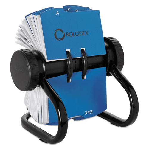 Image of Rolodex 67236 Open Rotary Business Card File With 24 Guides, Holds 400 2.63 X 4 Cards, 6.5 X 5.61 X 5.08, Metal, Black